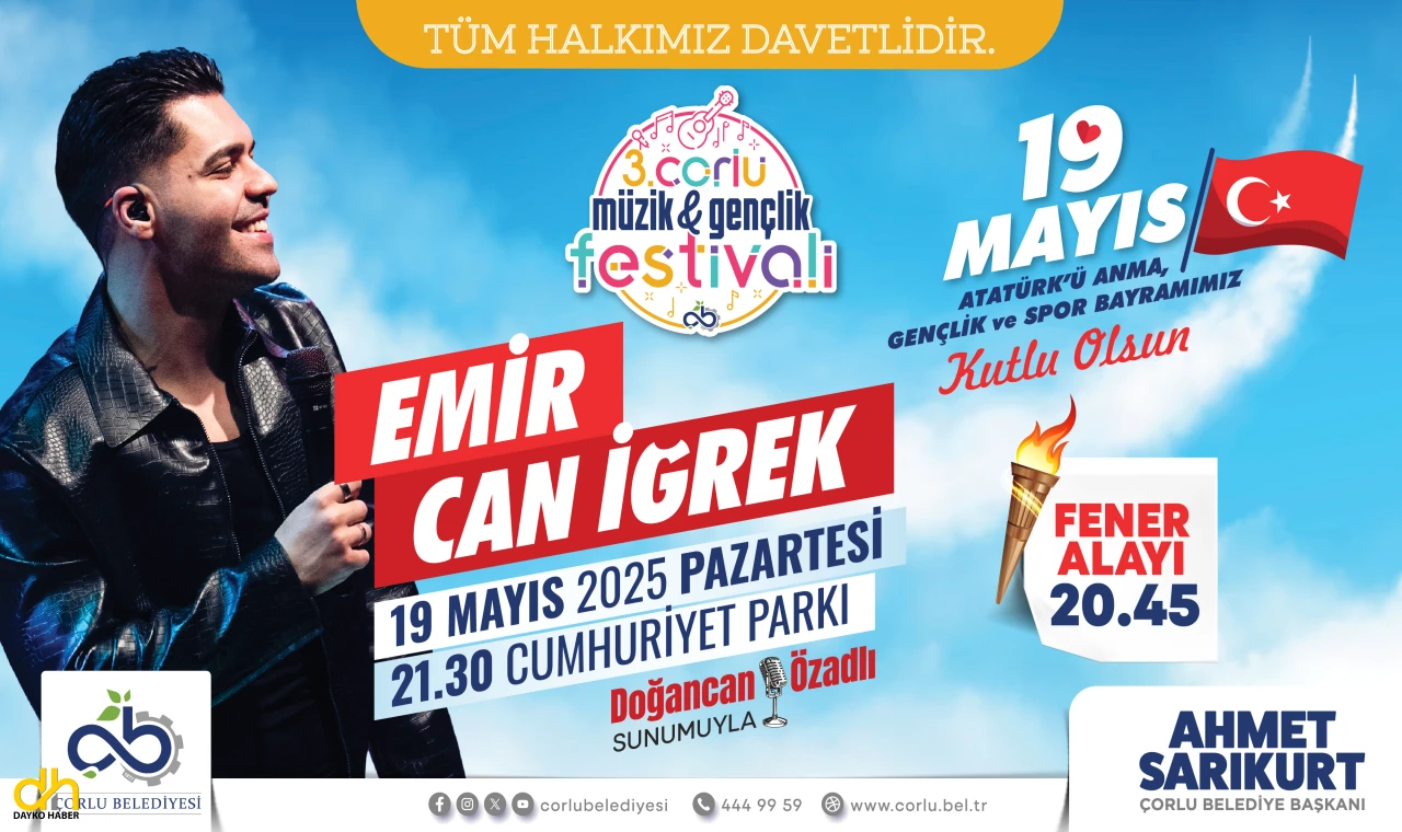 Bayram coşkusu 3. Çorlu Müzik ve Gençlik Festivali ile katlanacak