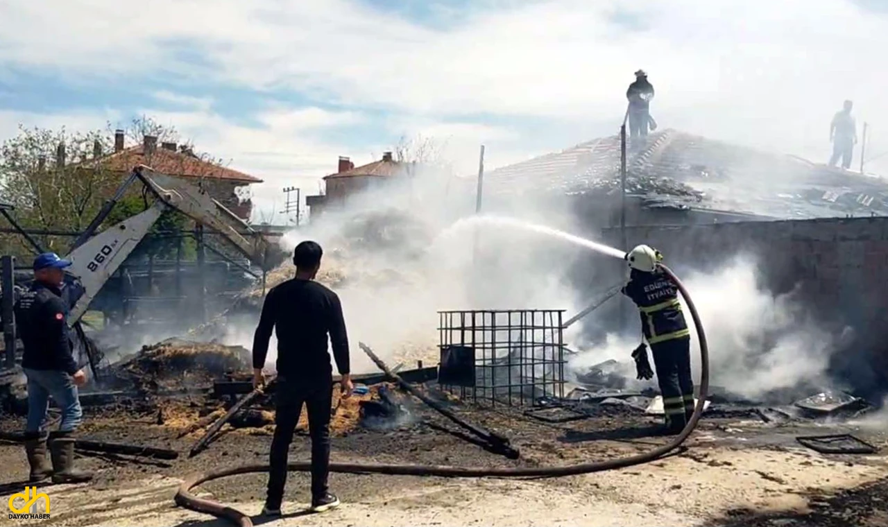 Edirne’de saman balyalarındaki yangın eve sıçradı
