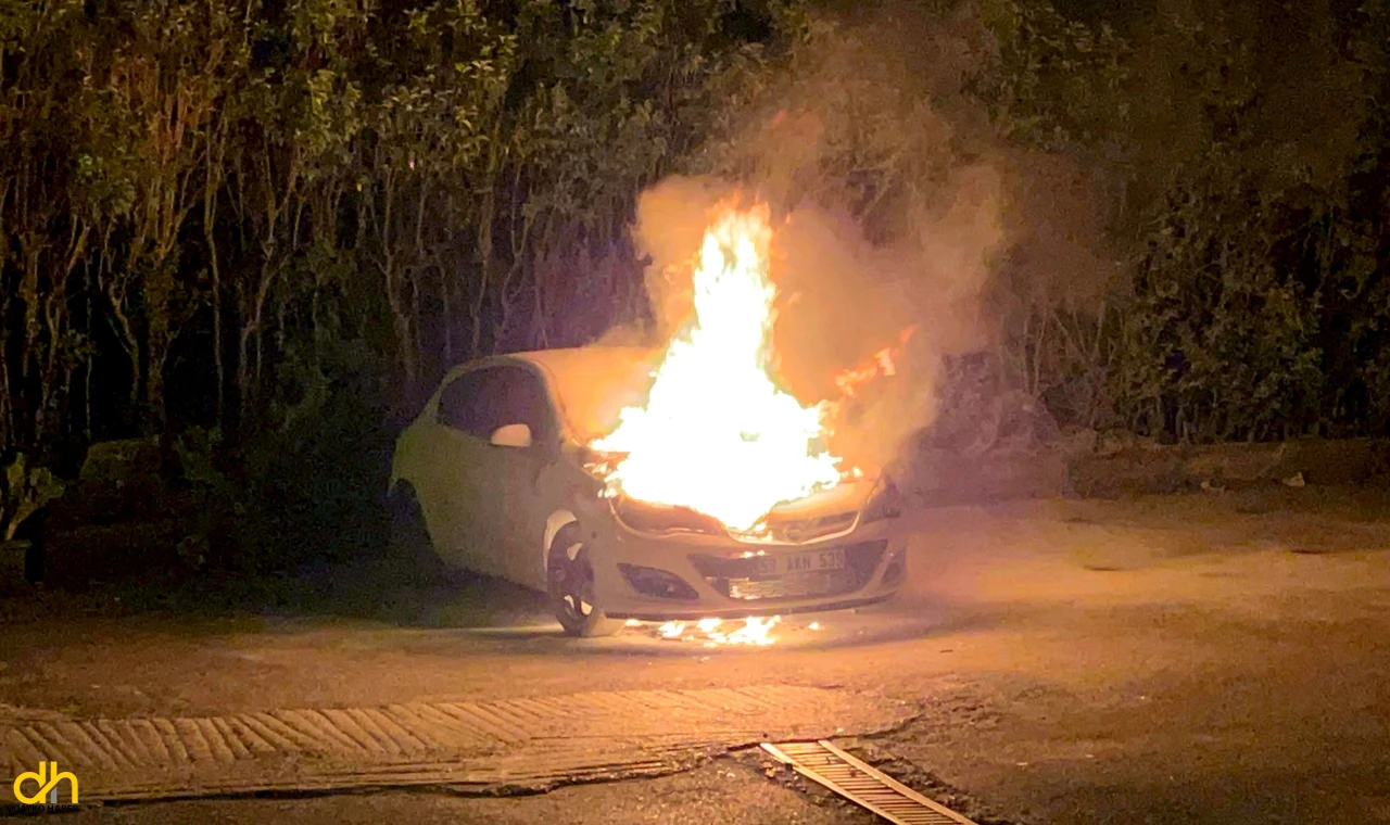 Park halindeki otomobil alev alev yandı