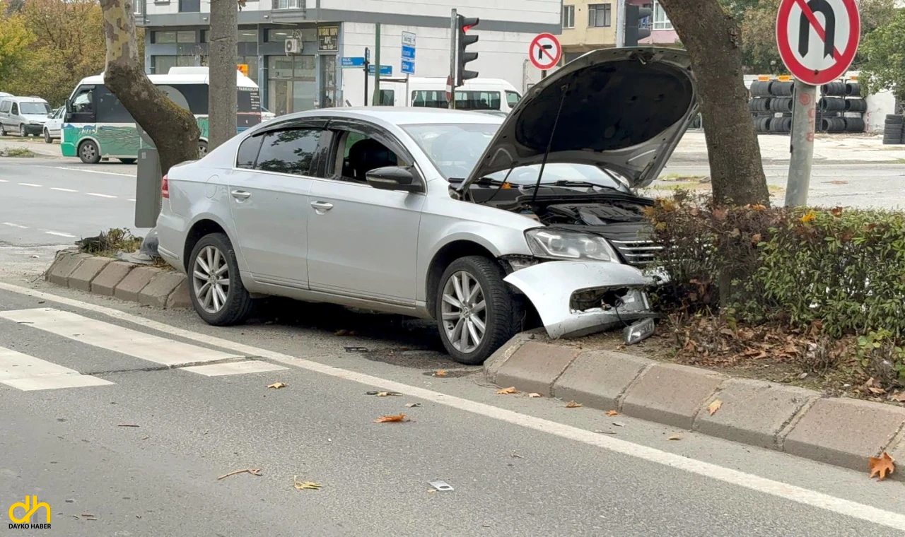 Alkollü sürücü refüje çarptı