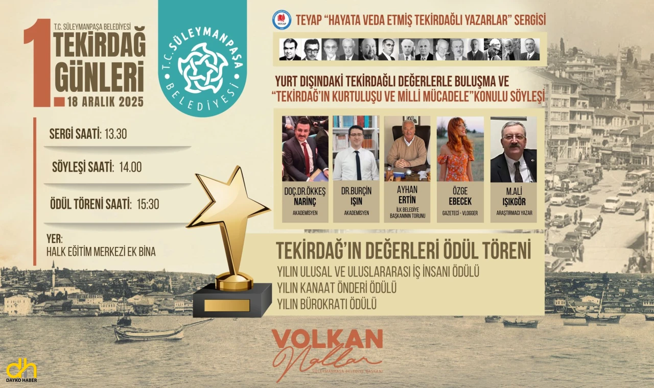 Tekirdağ Günleri programı 18 Aralık'ta düzenlenecek