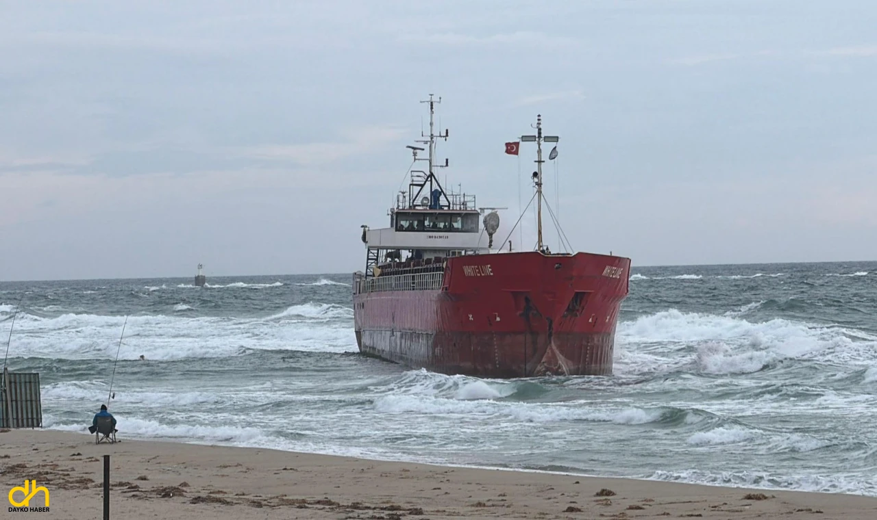 Yük gemisi fırtına nedeniyle karaya oturdu