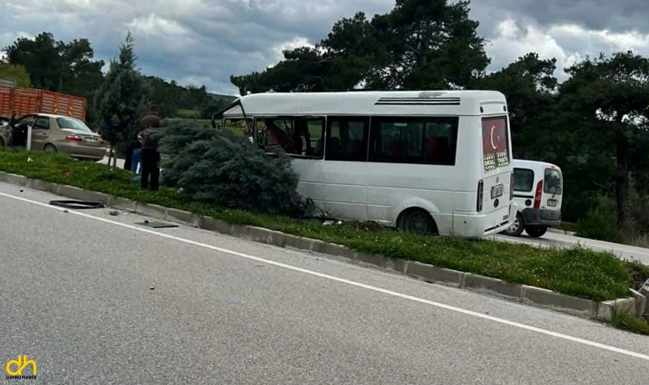 Minibüs refüjdeki ağaca çarptı, baba ve oğlu yaralandı