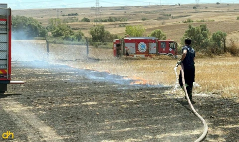 Anız yangınında alevler fabrikaya sıçramadan söndürüldü