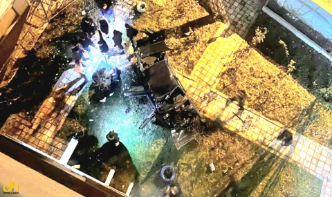 Otomobil site bahçesine uçtu