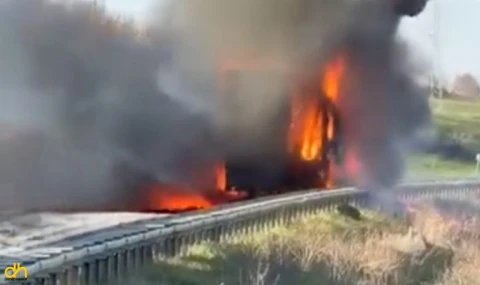 Domates yüklü TIR alev alev yandı