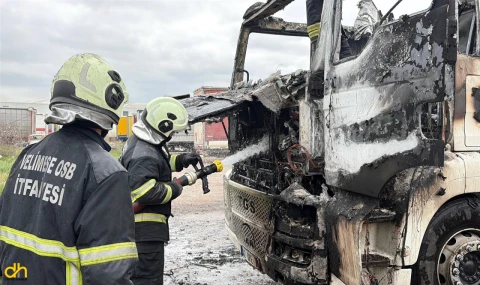 Park halindeki TIR yandı, sürücü hastaneye kaldırıldı
