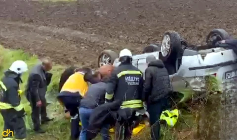 Takla atan otomobildeki 3 kişi yaralandı