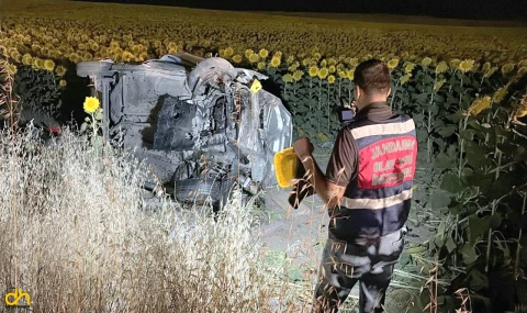 Ayçiçeği tarlasına devrilen otomobilde 5 kişi yaralandı